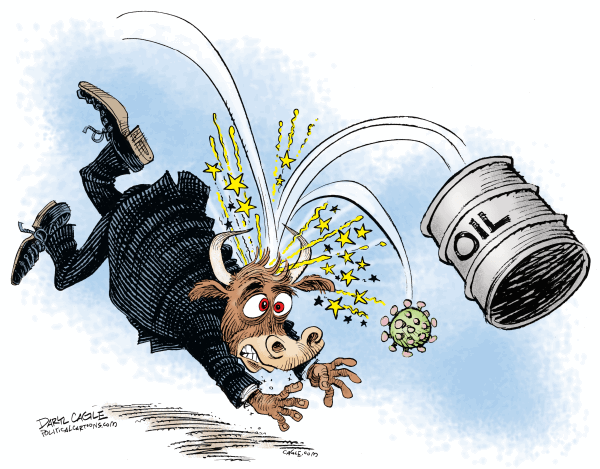 Wall Street COVID19 and Oil by Daryl Cagle, CagleCartoons.com